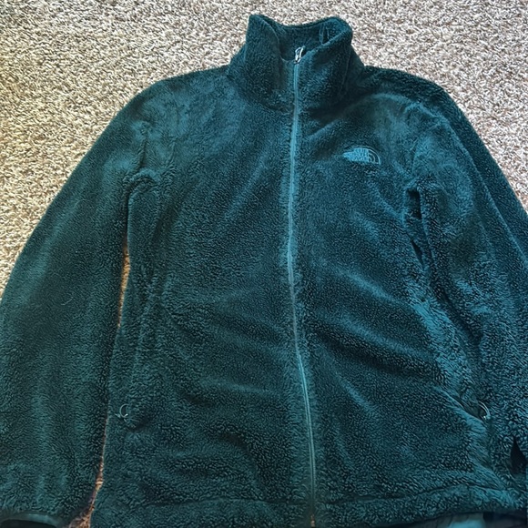North face dark green fuzzy zip up - Picture 1 of 2